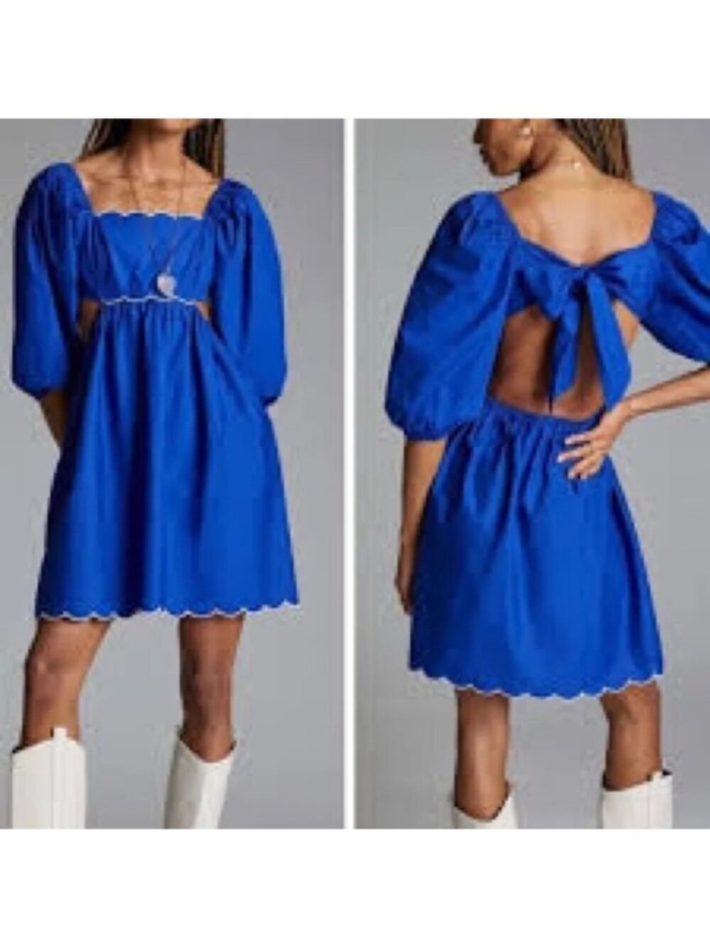 NWT Anthropologie Forever That Girl Mimi Size M Blue Scalloped Mini Sun Dress